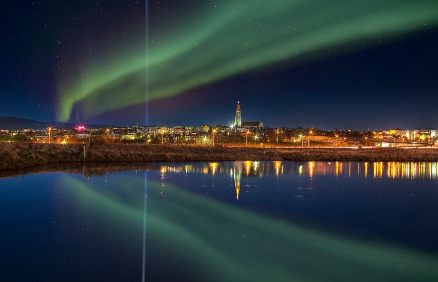 Northern lights over Reykjavik in December