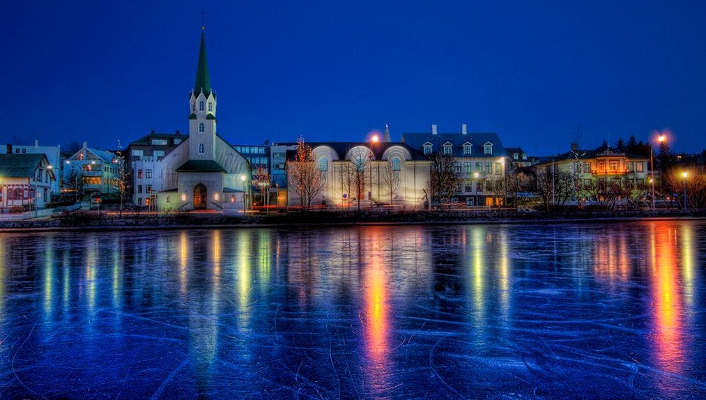 Reykjavik pond frozen during february